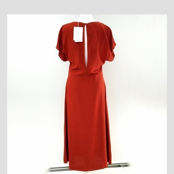 NWT & Other Stories Dress Midi Length100% Viscose Burnt Orange Short Cap Sleeve - Picture 3 of 13
